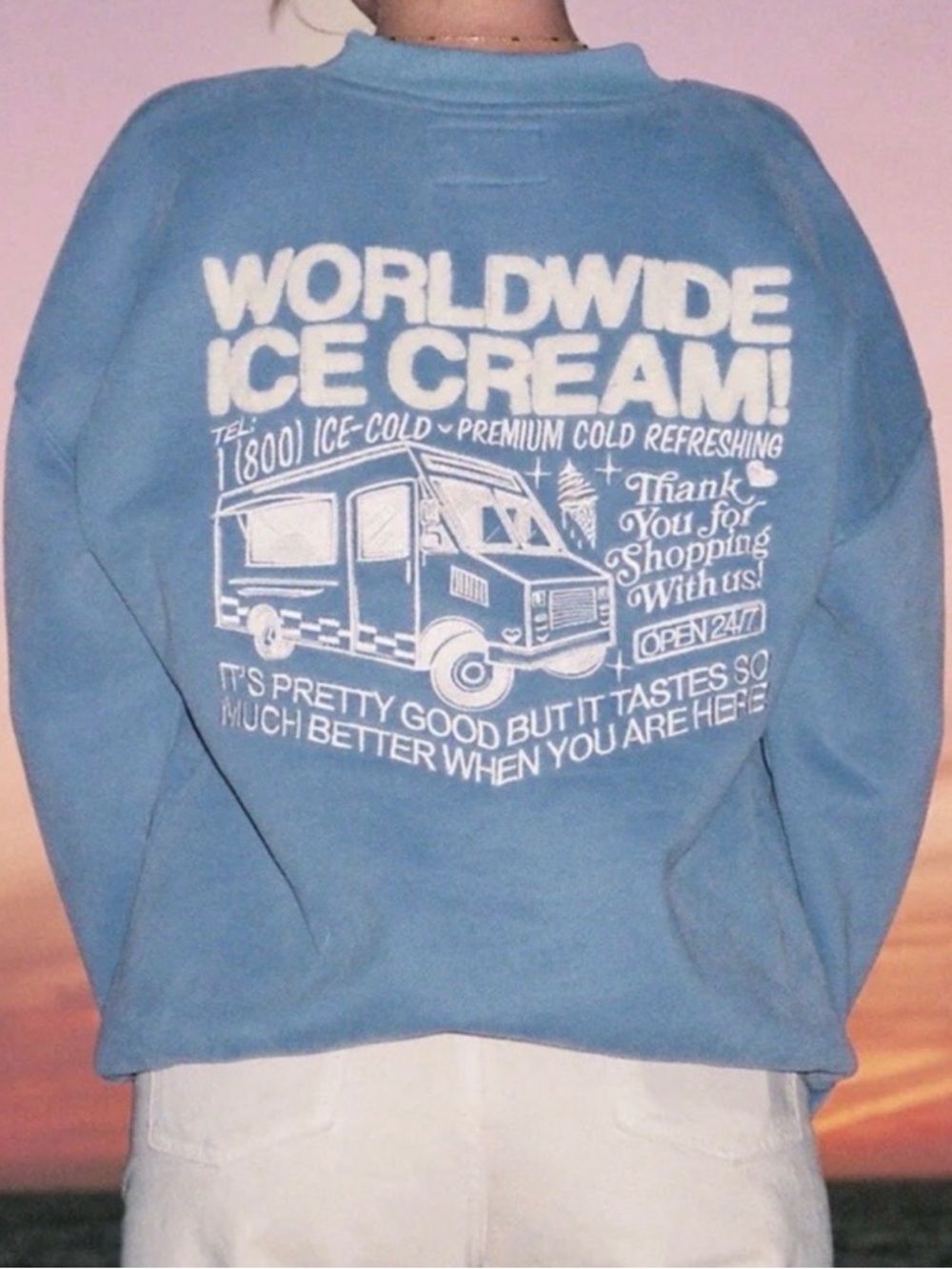 Vintage Style Worldwide Ice Cream Crewneck Sweatshirt Blue Graphic Cozy